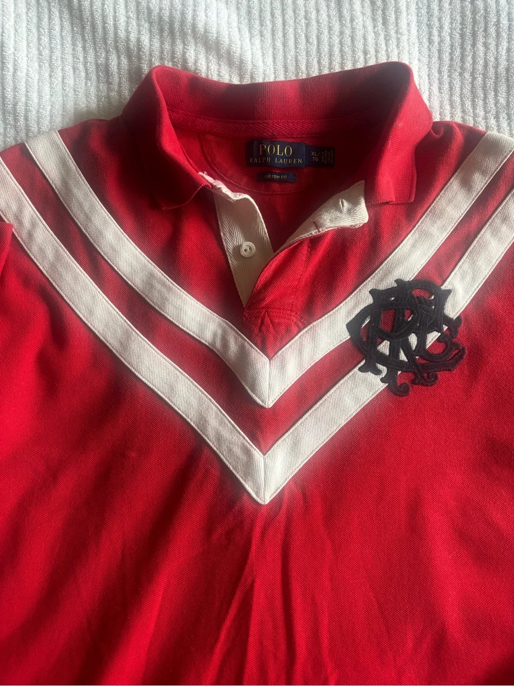 Ralph Lauren mens XL Red Polo rugby with White Chevron Stripes
